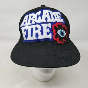 ARCADE FIRE FELT EYE LOGO BLACK BAND CANADIAN INDIE ROCK RARE SNAPBACK HAT CAP